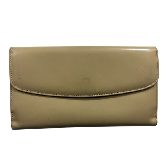 Gucci Vintage Patent Leather Wallet – Beige Nude Tab Clasp – 1980s